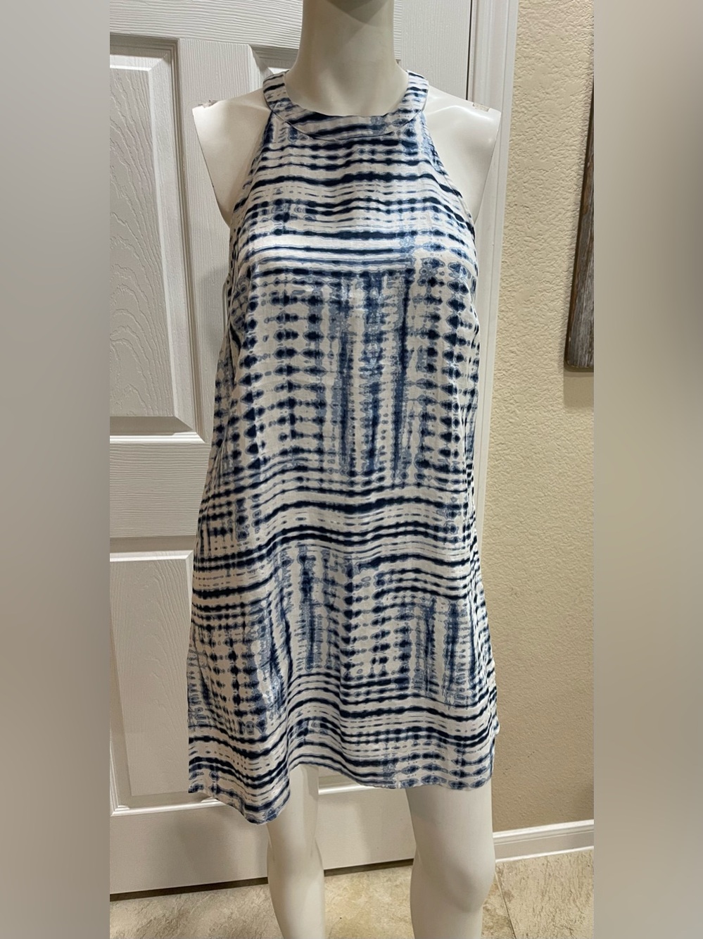 Cynthia Rowley Coastal Shibori Tie-Dye 100% Linen Halter Shift Dress Size Small